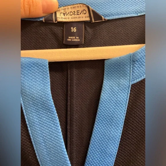 Lands’ End Textured Cotton Spandex Colorblock Short Sleeve V Neck Dress Size 16 - Picture 4 of 9